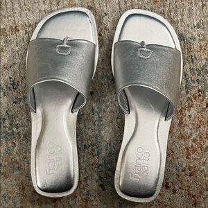 Franco Sarto Metallic Silver Slide Sandals